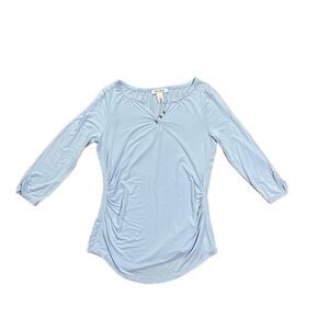 White House Black Market Pale Blue Jersey Knit‎ Stretch Ruched Sides blouse XS